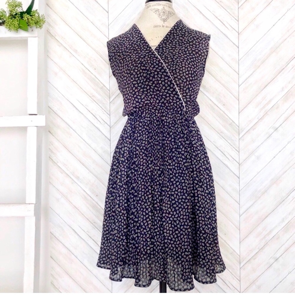Vintage inspired, navy blue, paisley print, dress